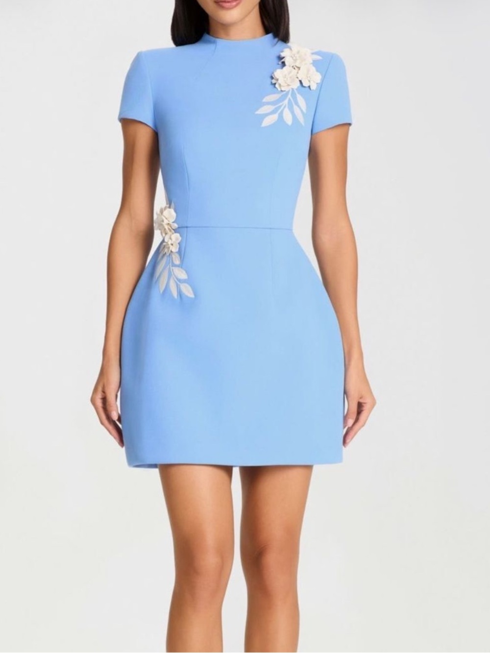 NADINE MERABI Natalia Floral
Appliqué Crepe Cocktail Minidress blue